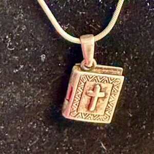 Sterling silver Bible Locket Pendant on Sterling Silver Chain 18"